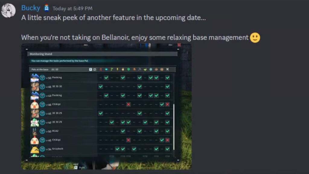 Palworld messaggio discord per la gestione delle basi