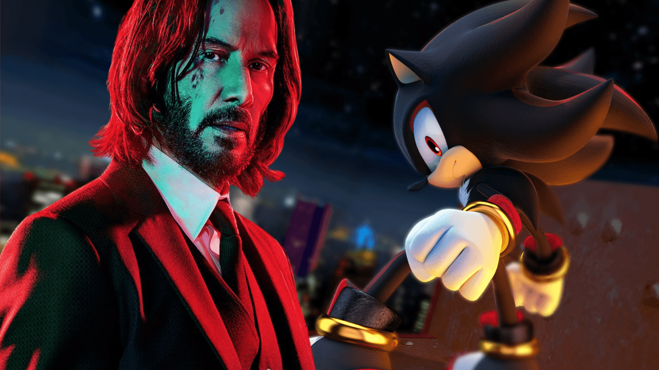 Keanu Reeves nei panni di John Wick affiancato al porcospino nemico-amico di Sonic, Shadow. L'attore doppierà il personaggio nel film "Sonic 3".