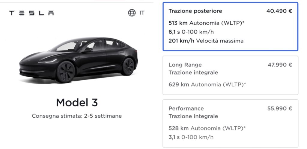 Tesla Model 3 prezzi