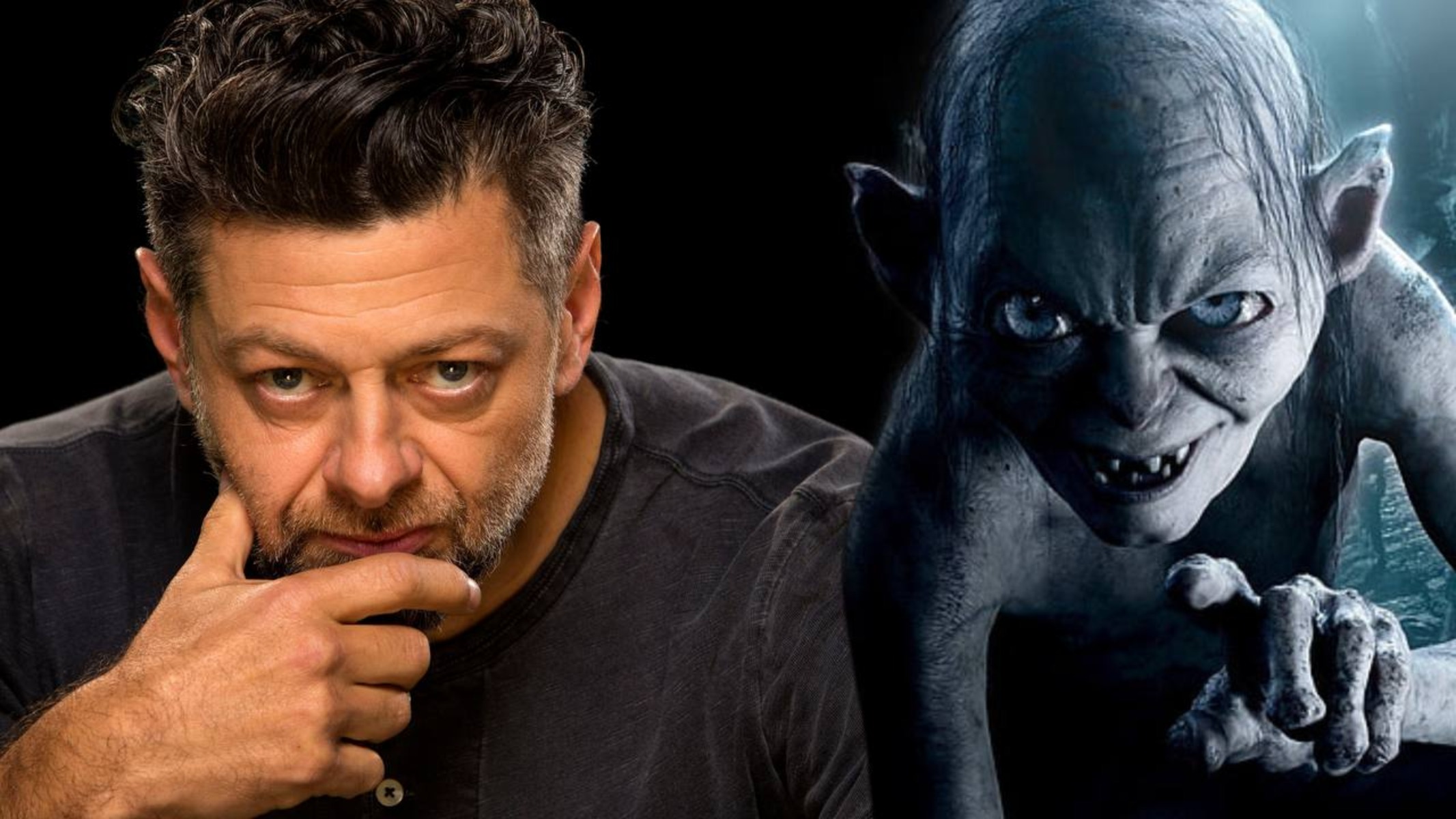 Andy Serkis e il personaggio da lui interpretato nell'universo cinematografico de "Il Signore degli Anelli" Gollum.