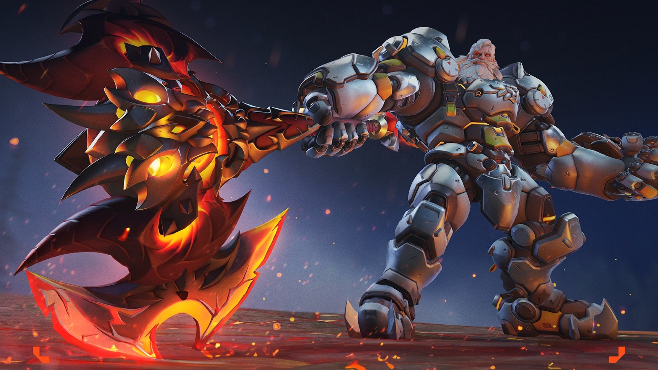 Overwatch 2 skin arma Mitica per Reinhardt denominata Demone Vincolato