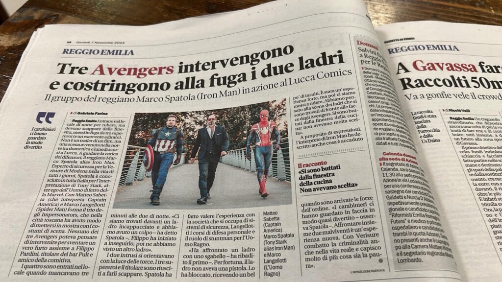 L'impresa di 3 Avengers Italiani: fermato un furto durante una serata del Lucca Comics & Games 1 La Gazzetta di Reggio Emilia mostra i tre Avengers italiani