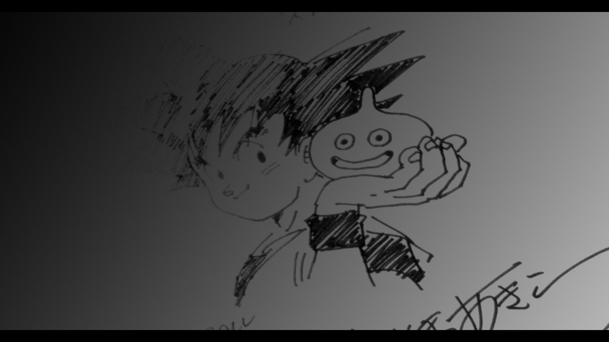 Illustrazione di dragon ball e dragon quest realizzata dallo scomparso akira toriyama