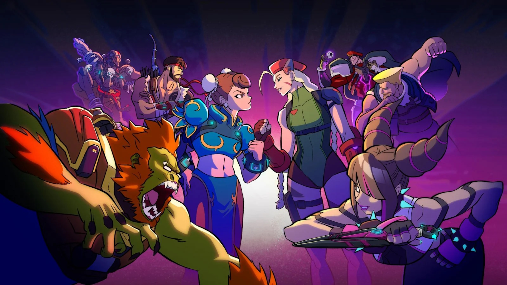Immagine animata in 2D della collaborazione Overwatch 2 x Street Fighter