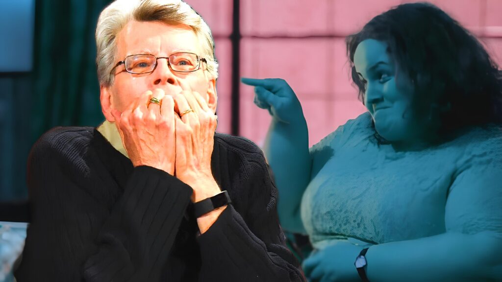 stephen king looking scared with an image of martha from baby reindeer 2