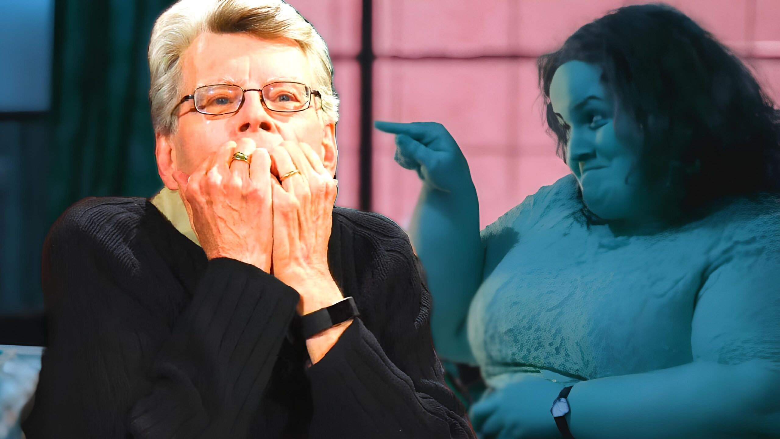 stephen king looking scared with an image of martha from baby reindeer 2 scaled