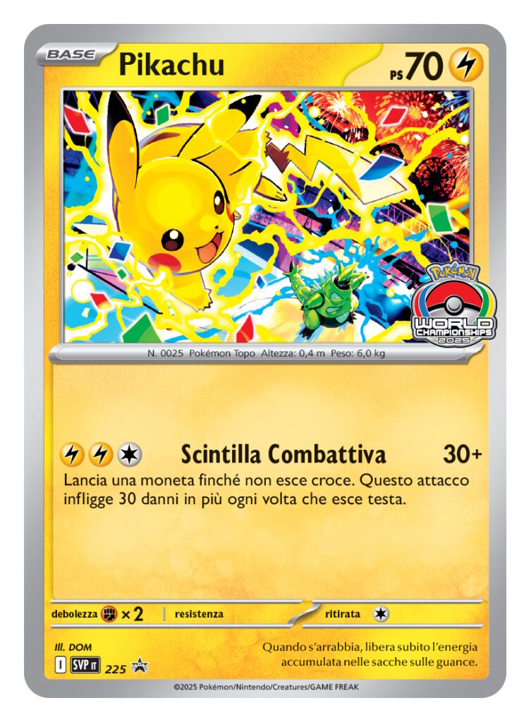 Pokémon Internationals: l'Italia conquista New Orleans, Camporesi vince tra i Master 3 2025 Pokemon Worlds celebratory Pikachu promo card IT