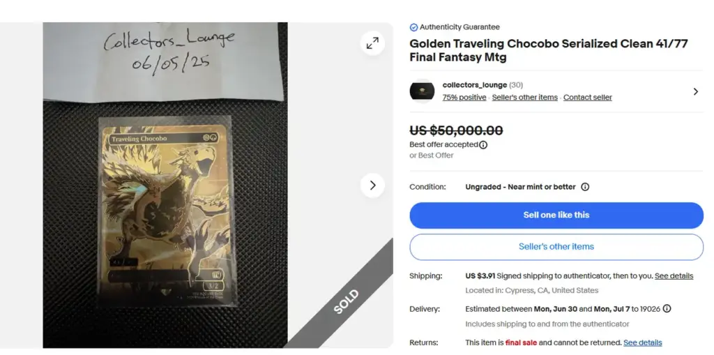 Final Fantasy x Magic: una carta sta già venendo venduta per 50 mila dollari 1 Final Fantasy, Magic