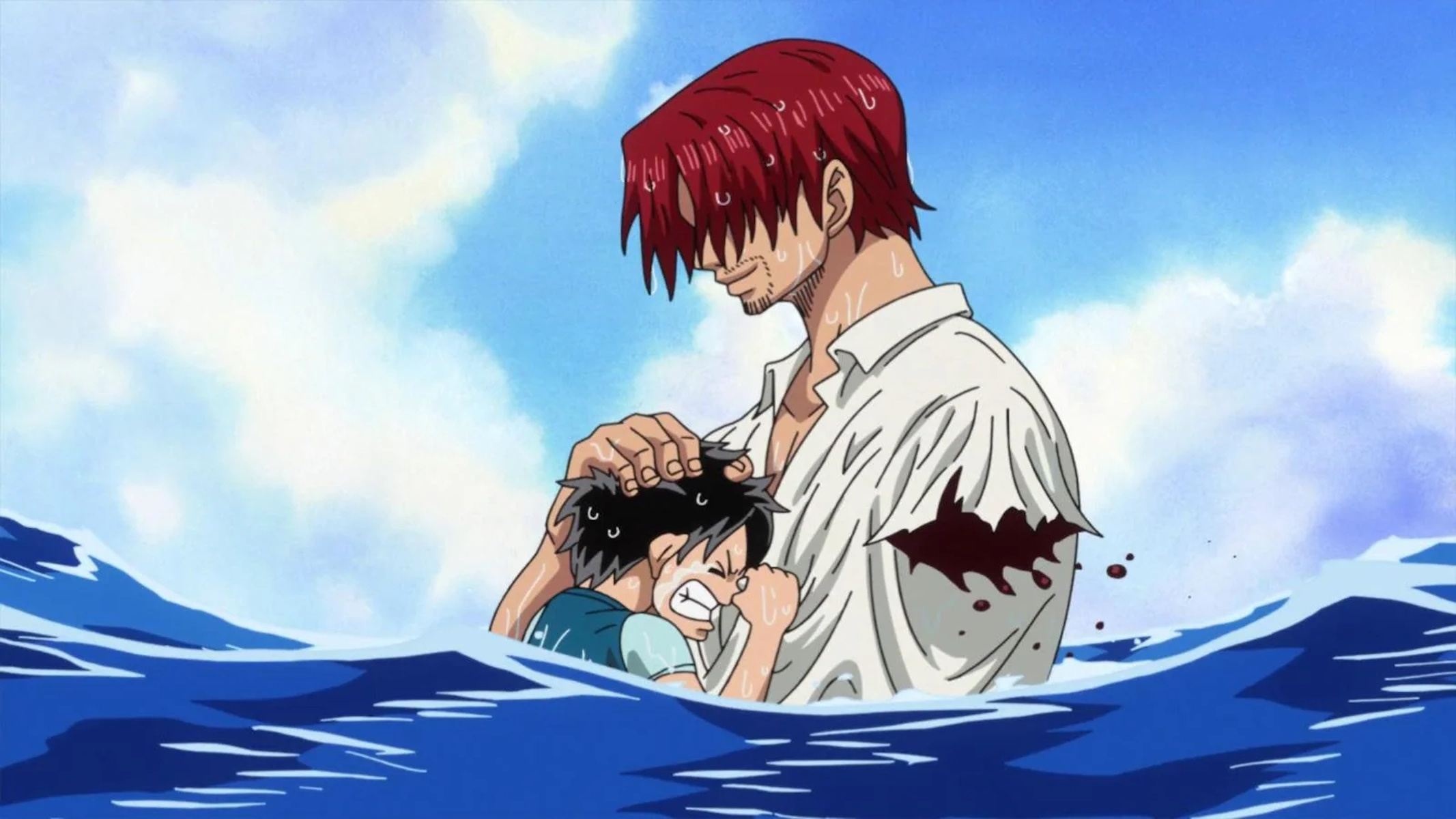 One Piece Luffy salvato da Shanks che perde il braccio