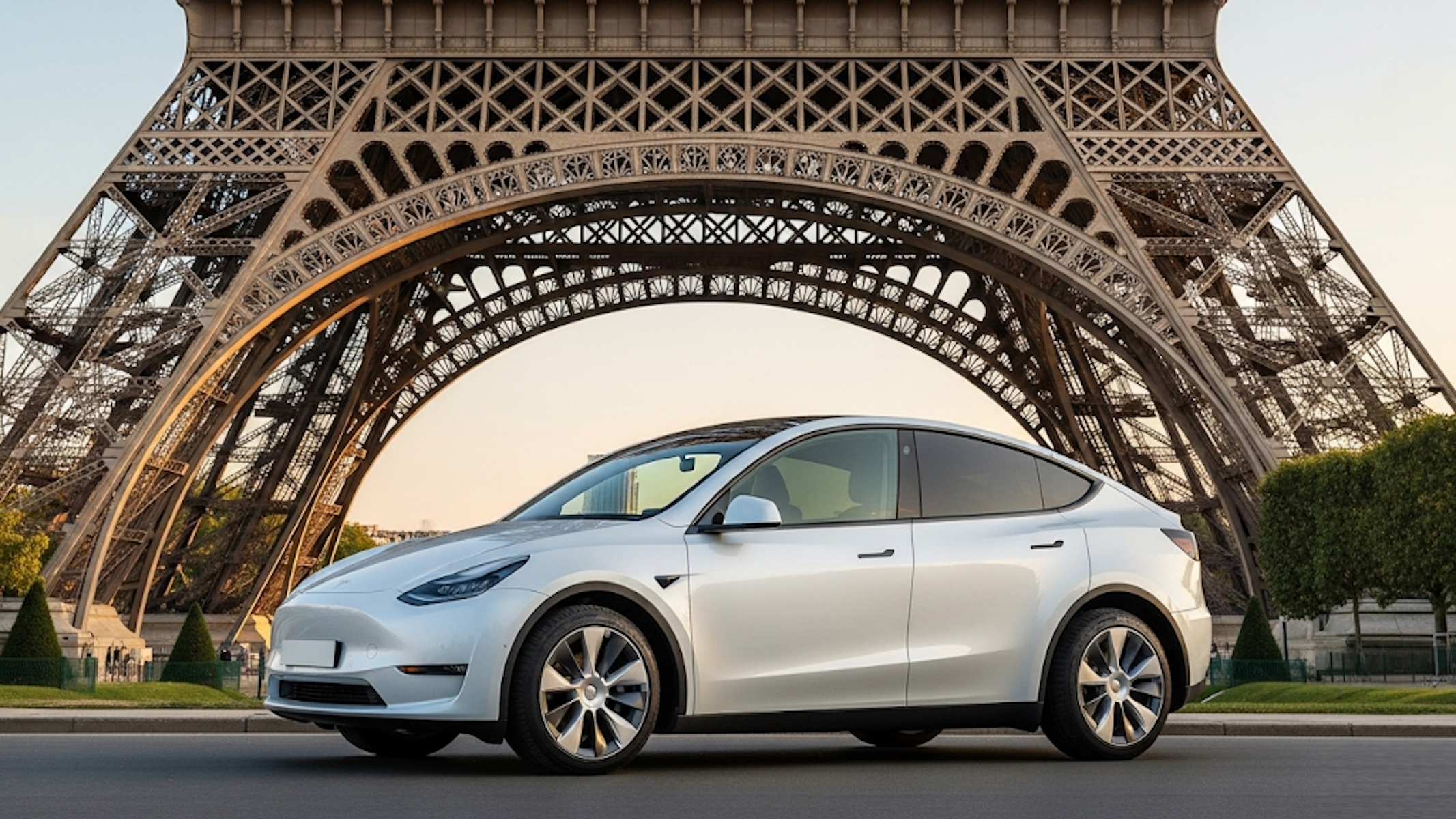 Una Tesla sotto la Torre Eiffeil in Francia