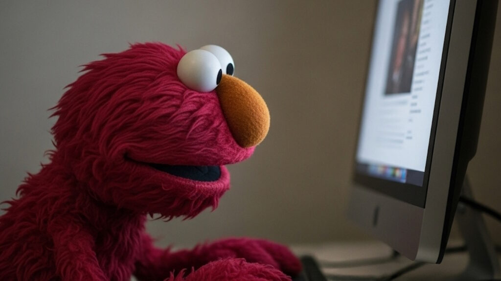 elmo davanti a un pc