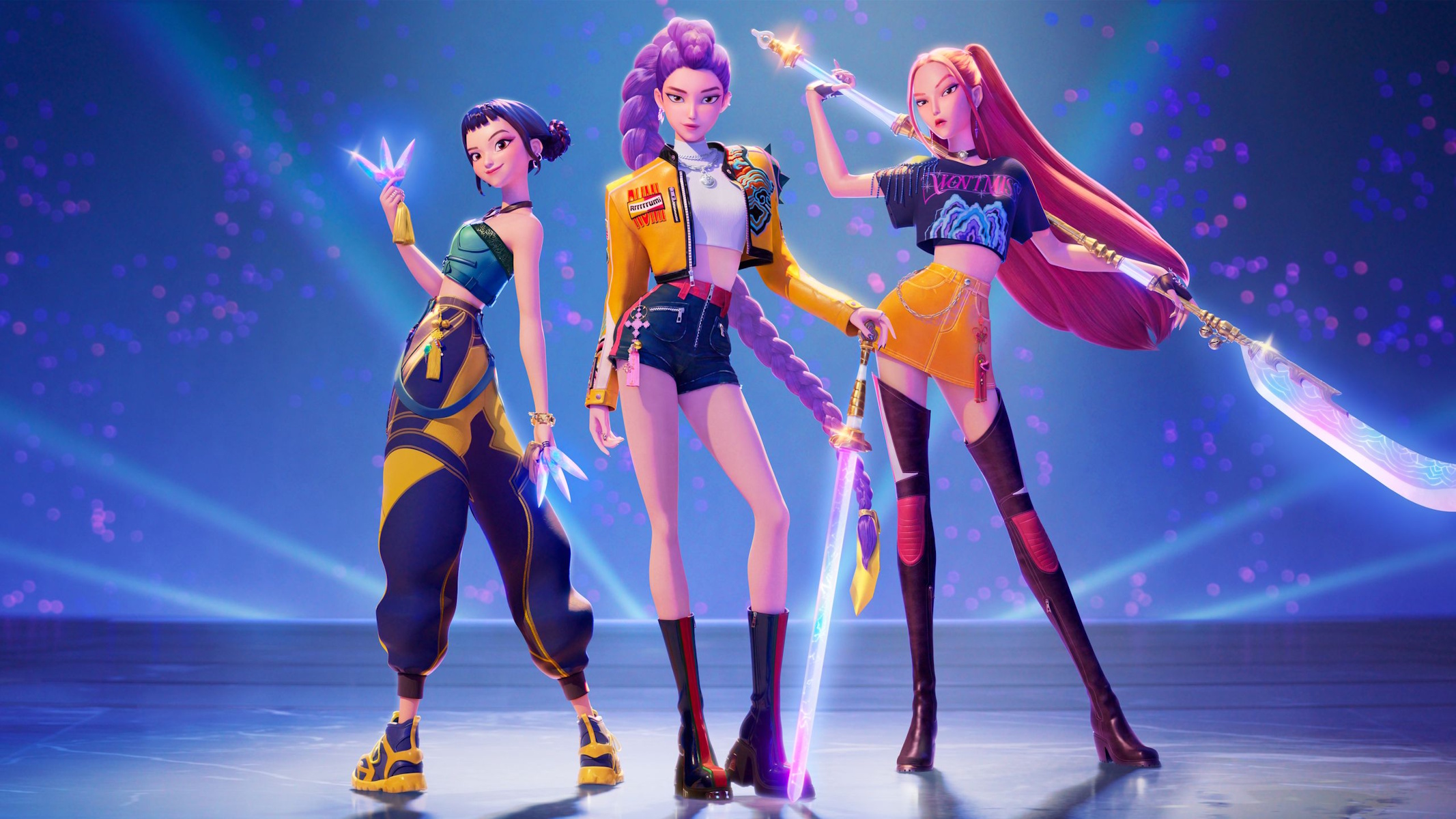 Rumi, Mira e Zoey al completo, protagoniste di Kpop Demon Hunters