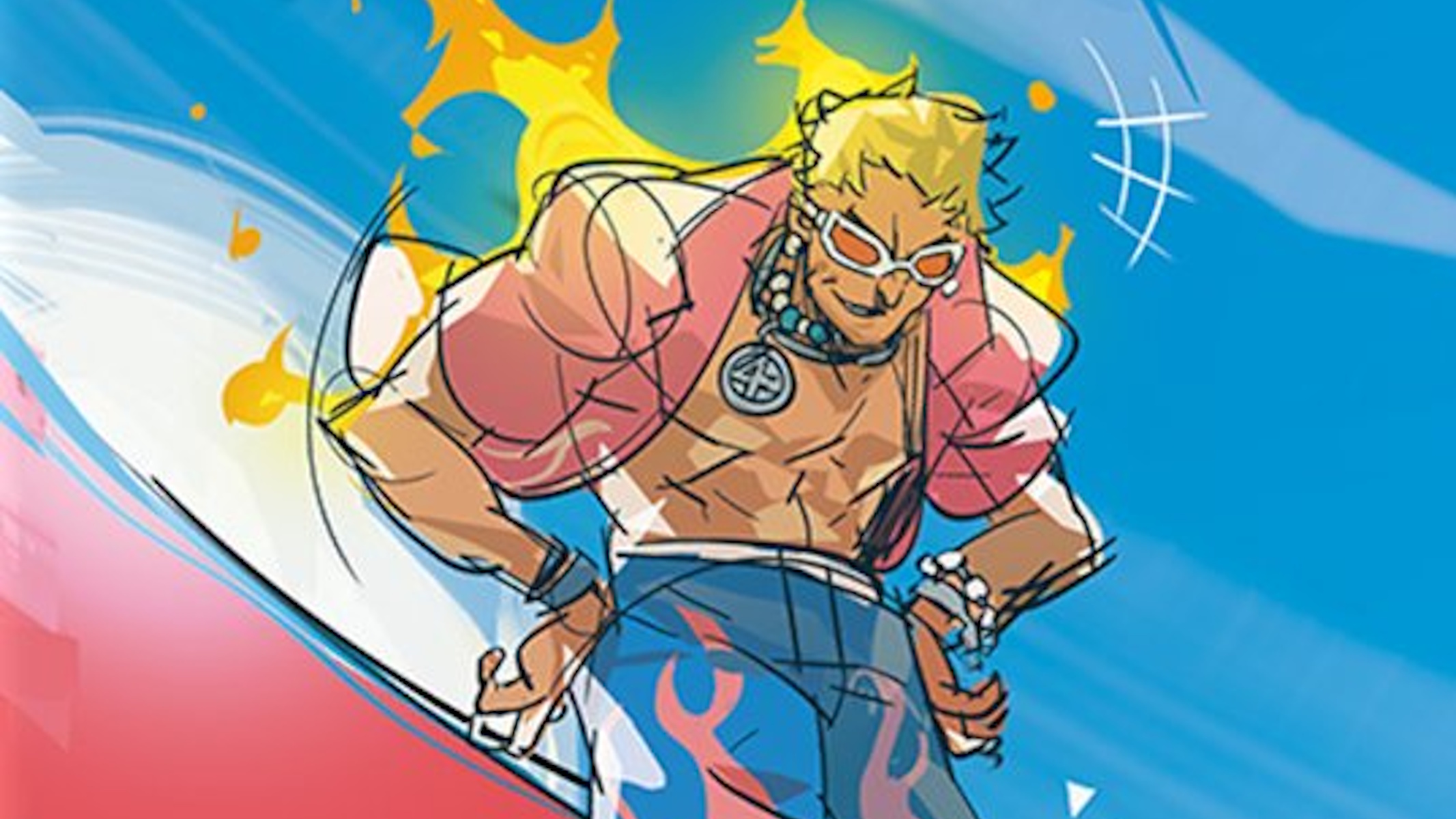 close-up del costume de La Torcia Umana nella key visual dei costumi estivi di Marvel Rivals