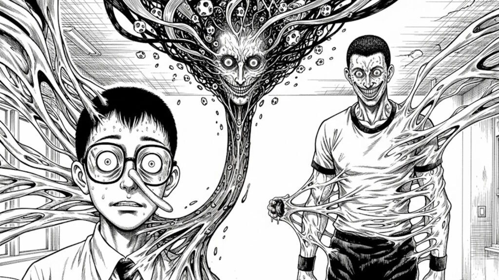 Nerd and Jock incontrano il brivido: l'omaggio dell'artista Marko a Junji Ito 2 nerd and jock nello stile di junji ito