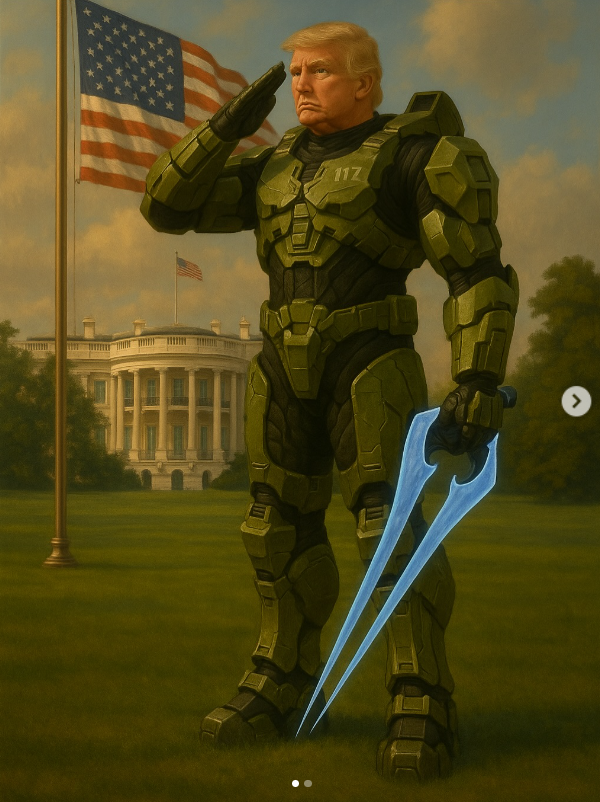 Trump nelle vesti di Master Chief di Halo generato dall'ai