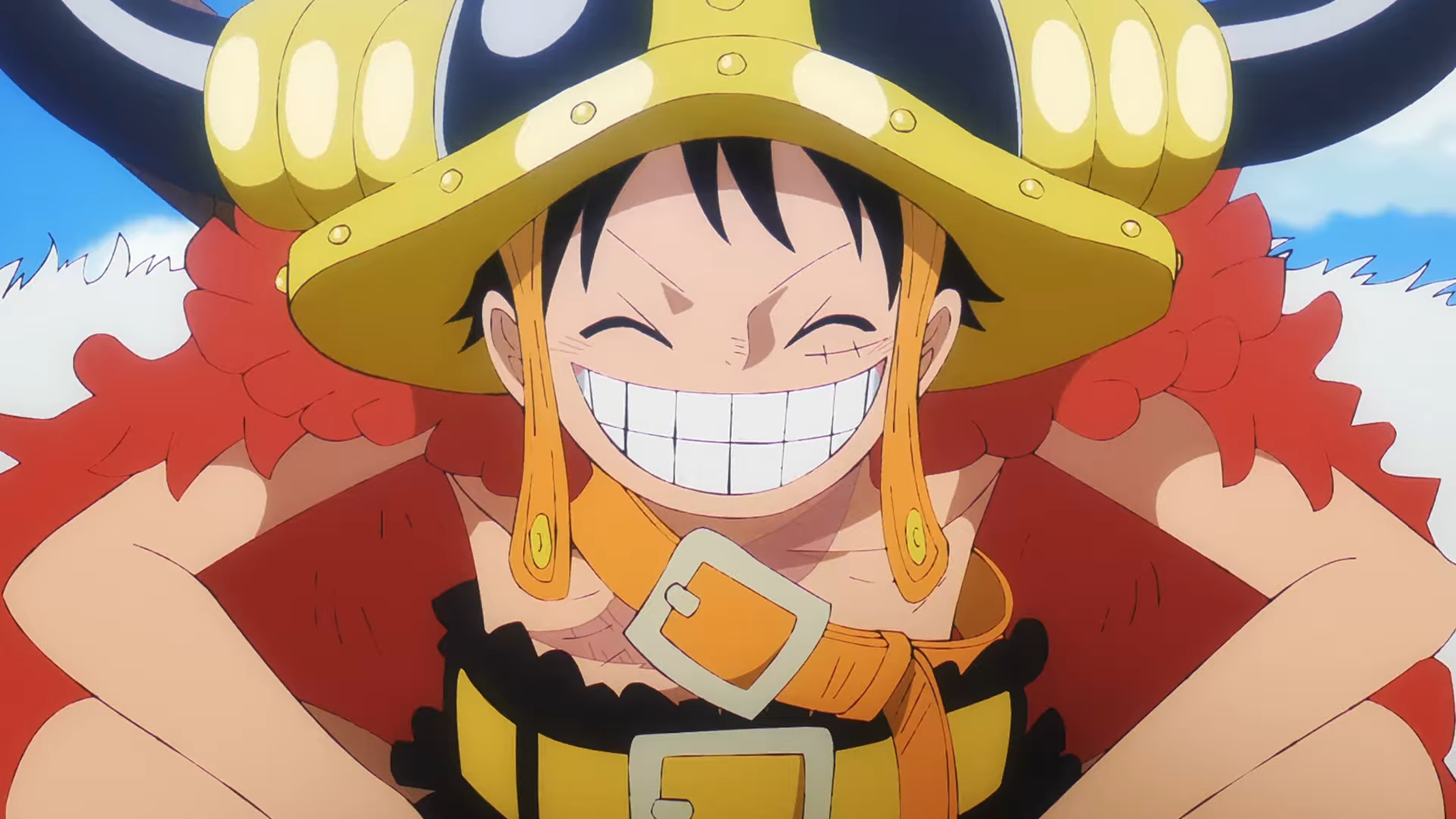 Luffy con gli abiti di Elbaph nell'anime di one piece