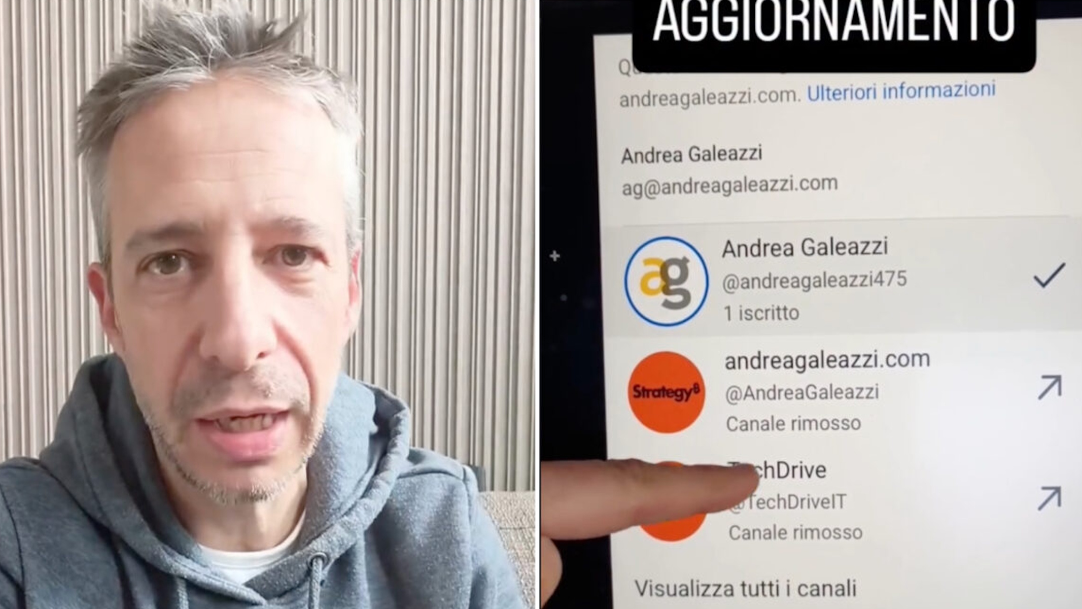 Andrea Galeazzi ammette il furto del suo canale