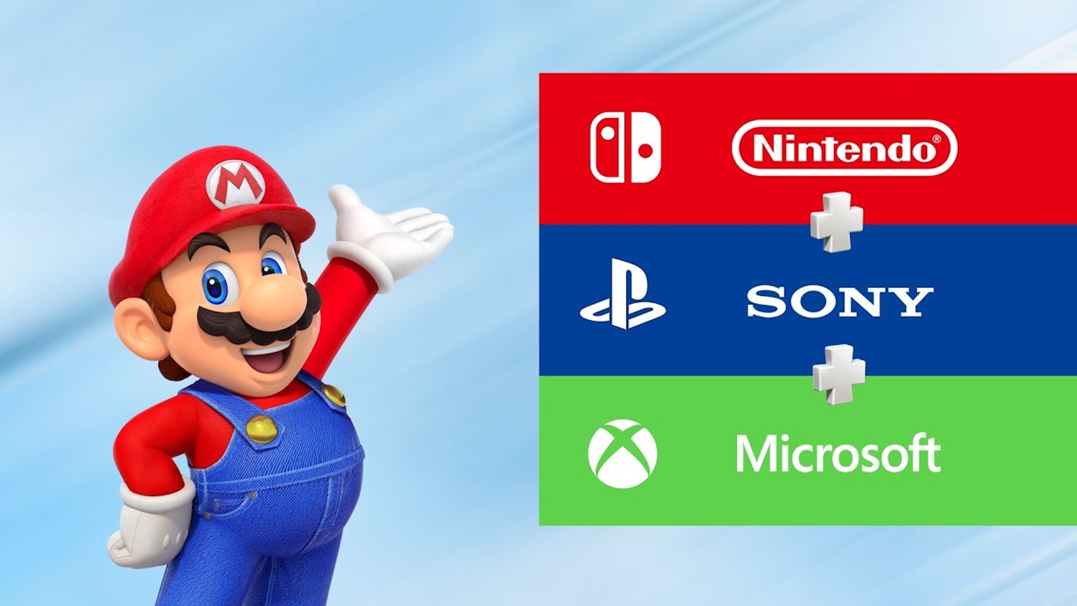 Nintendo, Sony e Microsoft logo con super mario