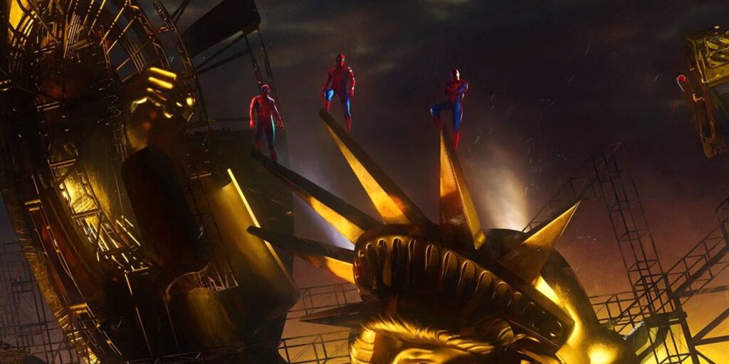Spider Man No Way Home Statue Of Liberty Three Spideys Concept Art 1 1