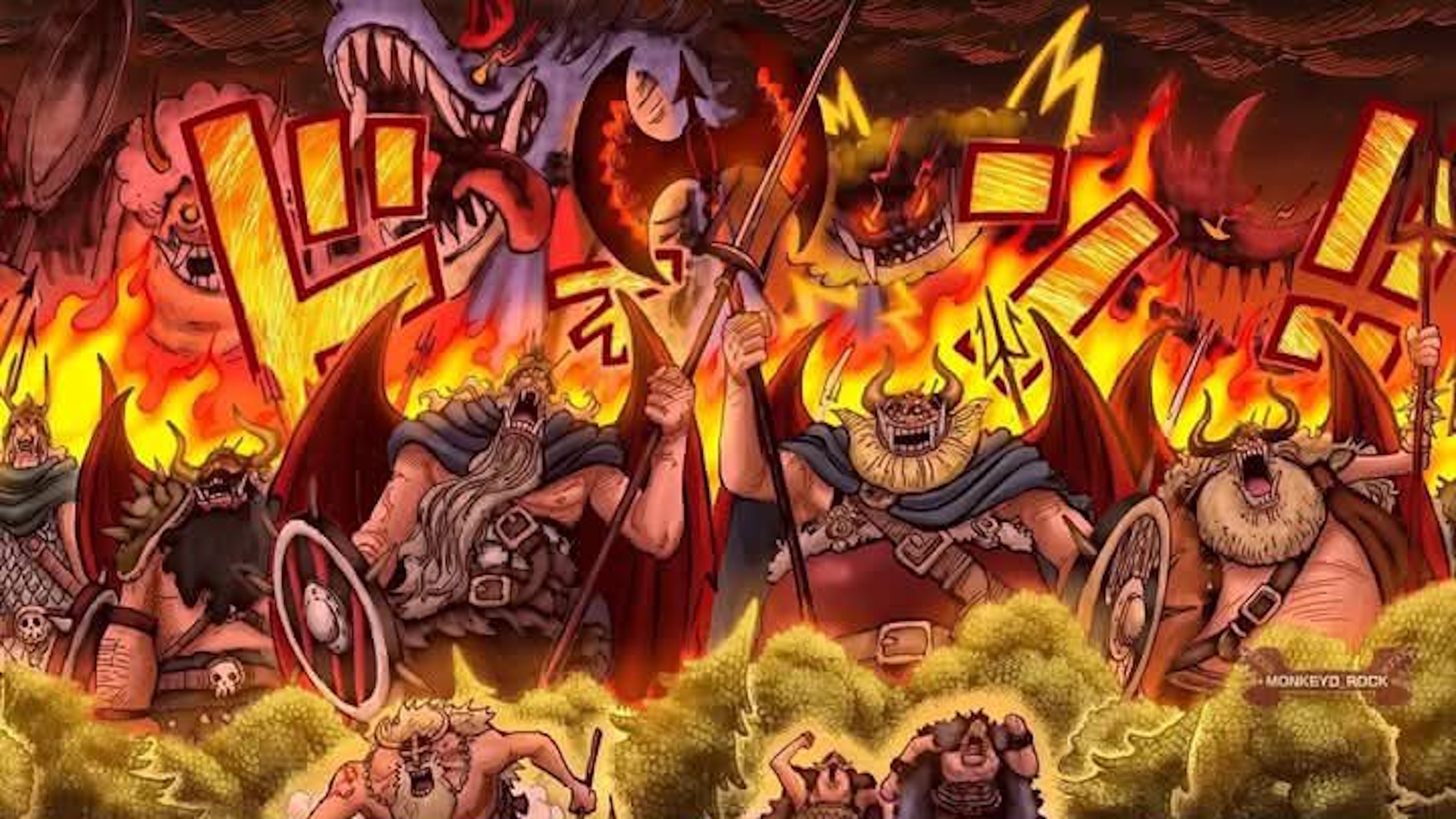 Dorry e Brogy sotto l'effetto del Domi Reversi nel manga di One Piece